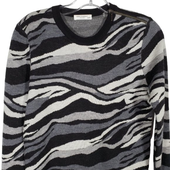 Equipment Femme Ondine Sweater 100% Wool Abstract Zebra Animal Print Quiet XS - Picture 6 of 12